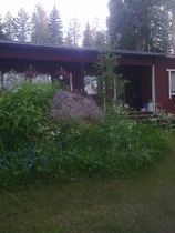 Mökki järveltä katsottuna